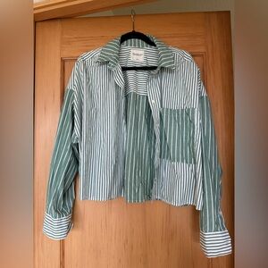 Abercrombie & Fitch Green and White Striped Shirt